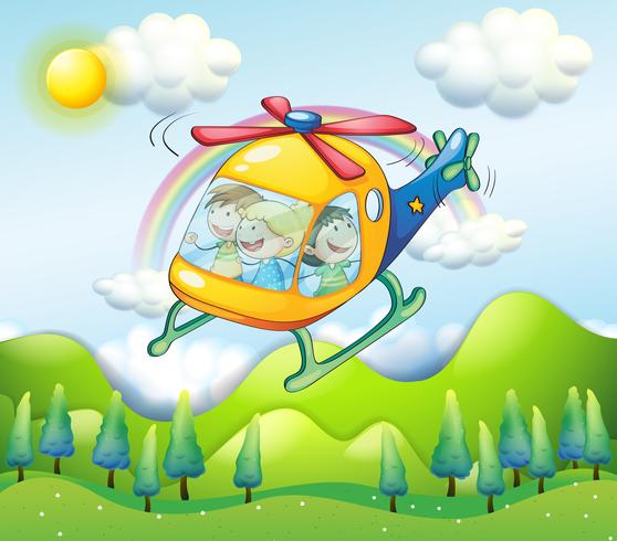 Een helikopter met kinderen vector