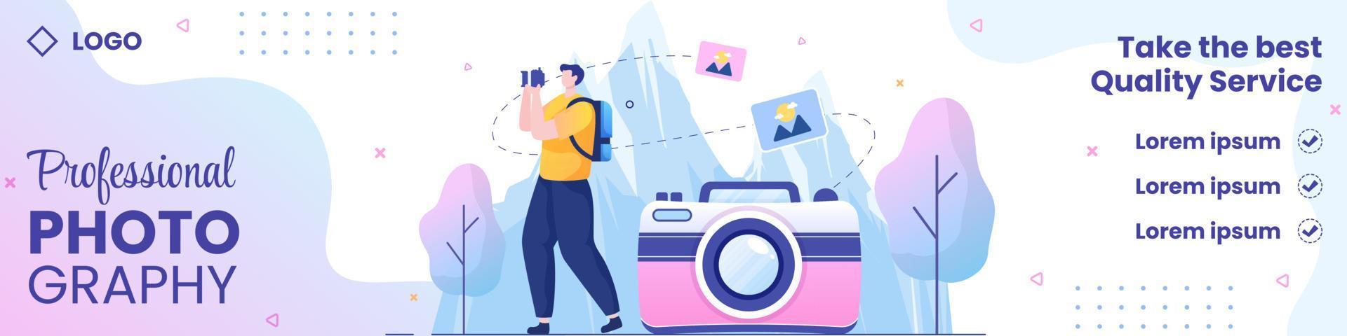 fotograaf met camera en digitale filmapparatuur banner sjabloon vlakke afbeelding bewerkbare vierkante achtergrond voor sociale media of web vector