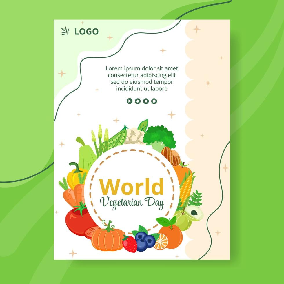 wereld vegetarische dag poster sjabloon platte ontwerp illustratie bewerkbaar van vierkante achtergrond geschikt voor sociale media of wenskaarten vector