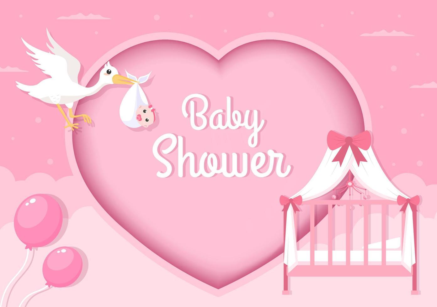 baby shower kleine jongen of meisje met schattige ontwerp ooievaar, wolk achtergrond afbeelding voor uitnodiging en wenskaart vector