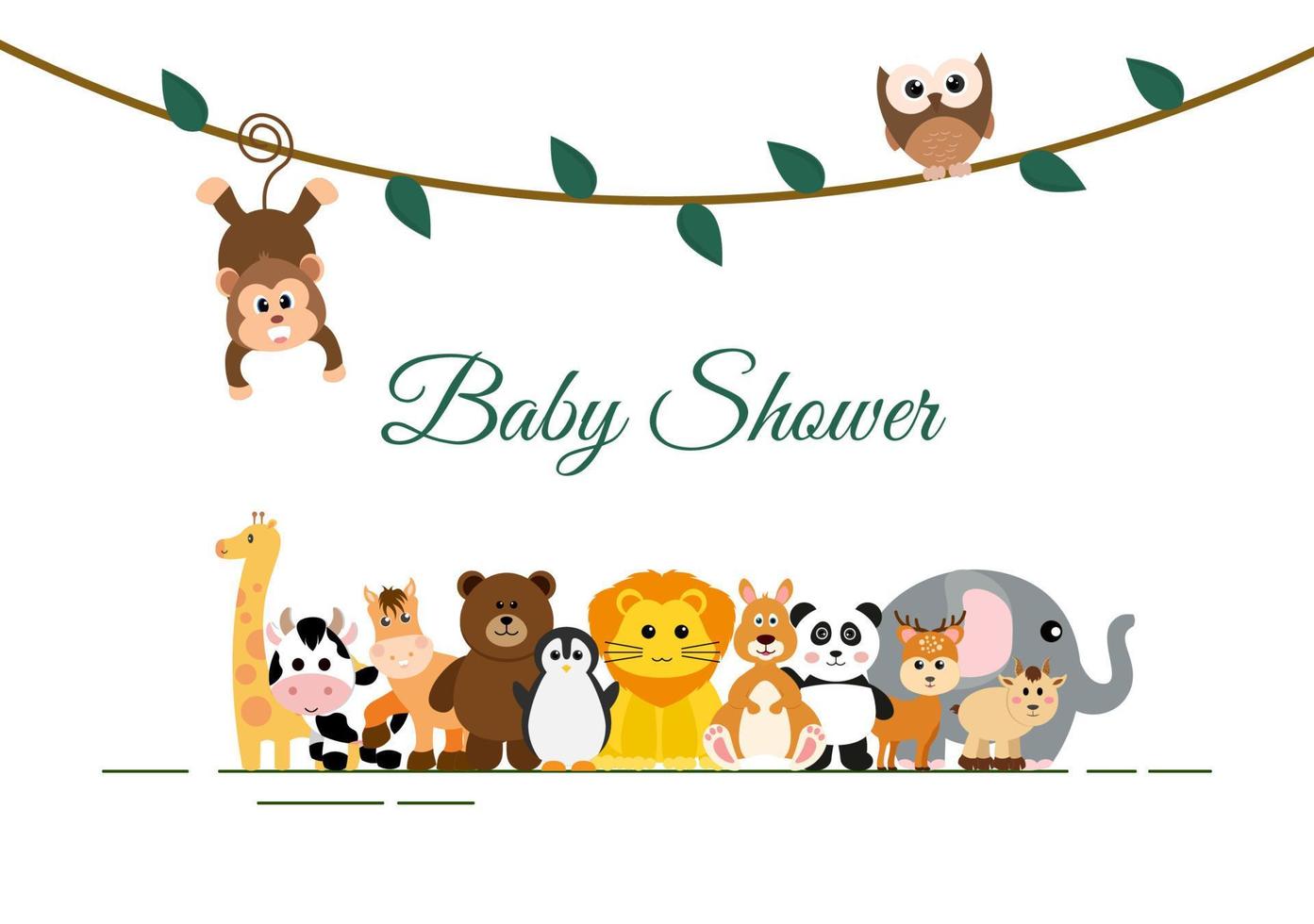 baby shower kleine jongen of meisje met schattige jungle dieren ontwerp achtergrond vectorillustratie geschikt voor uitnodiging en wenskaarten vector
