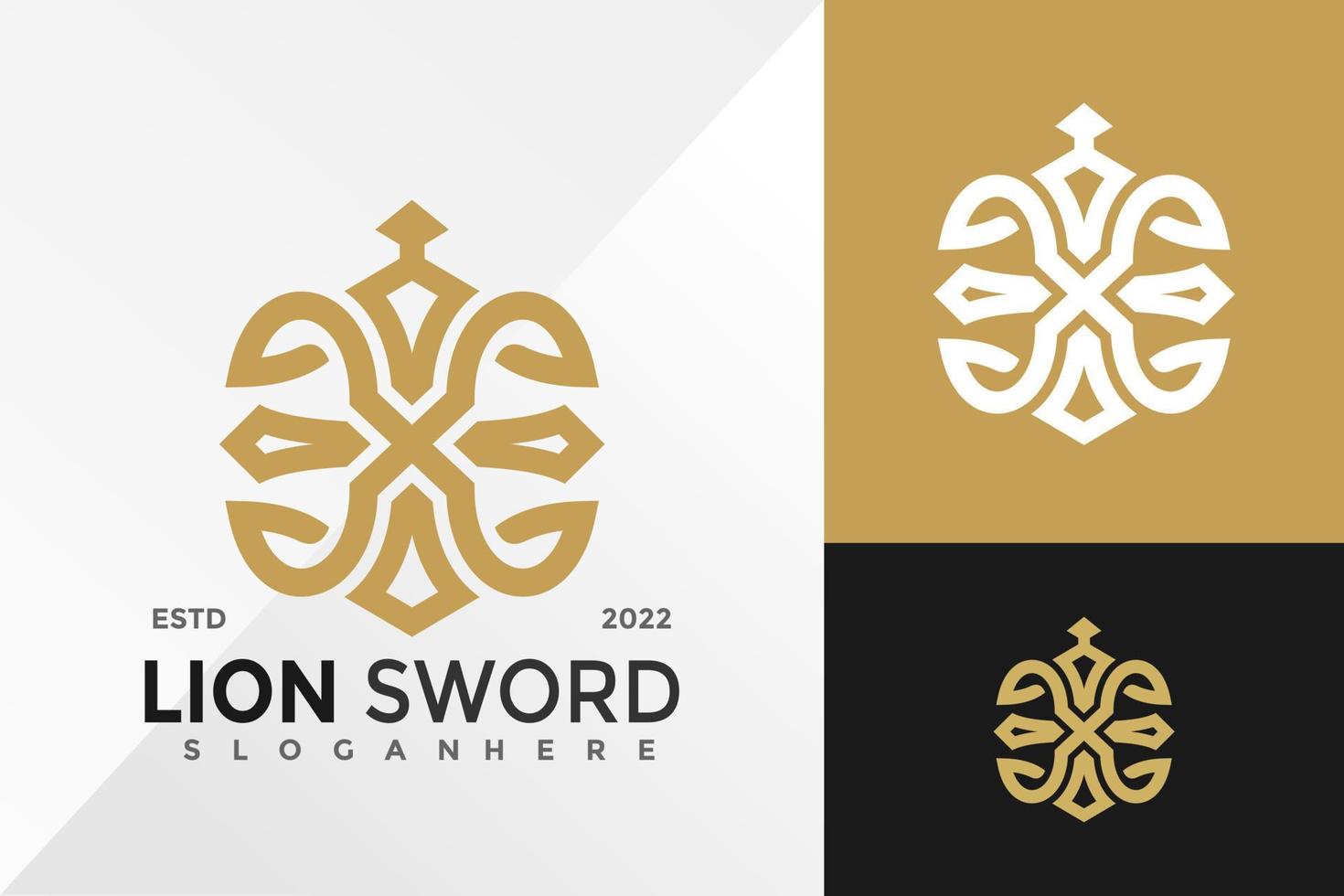 luxe leeuw zwaard logo ontwerp vector illustratie sjabloon