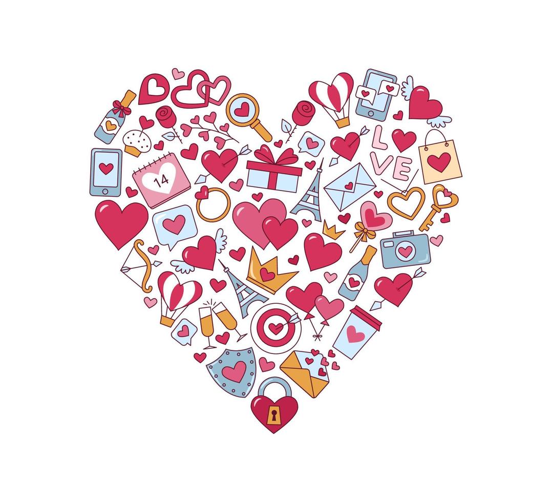 Valentijnsdag. 14 februari. hartsymbool van st. valentijn. symbool van liefde. vectorillustratie geïsoleerd in lineaire stijl op een witte achtergrond vector