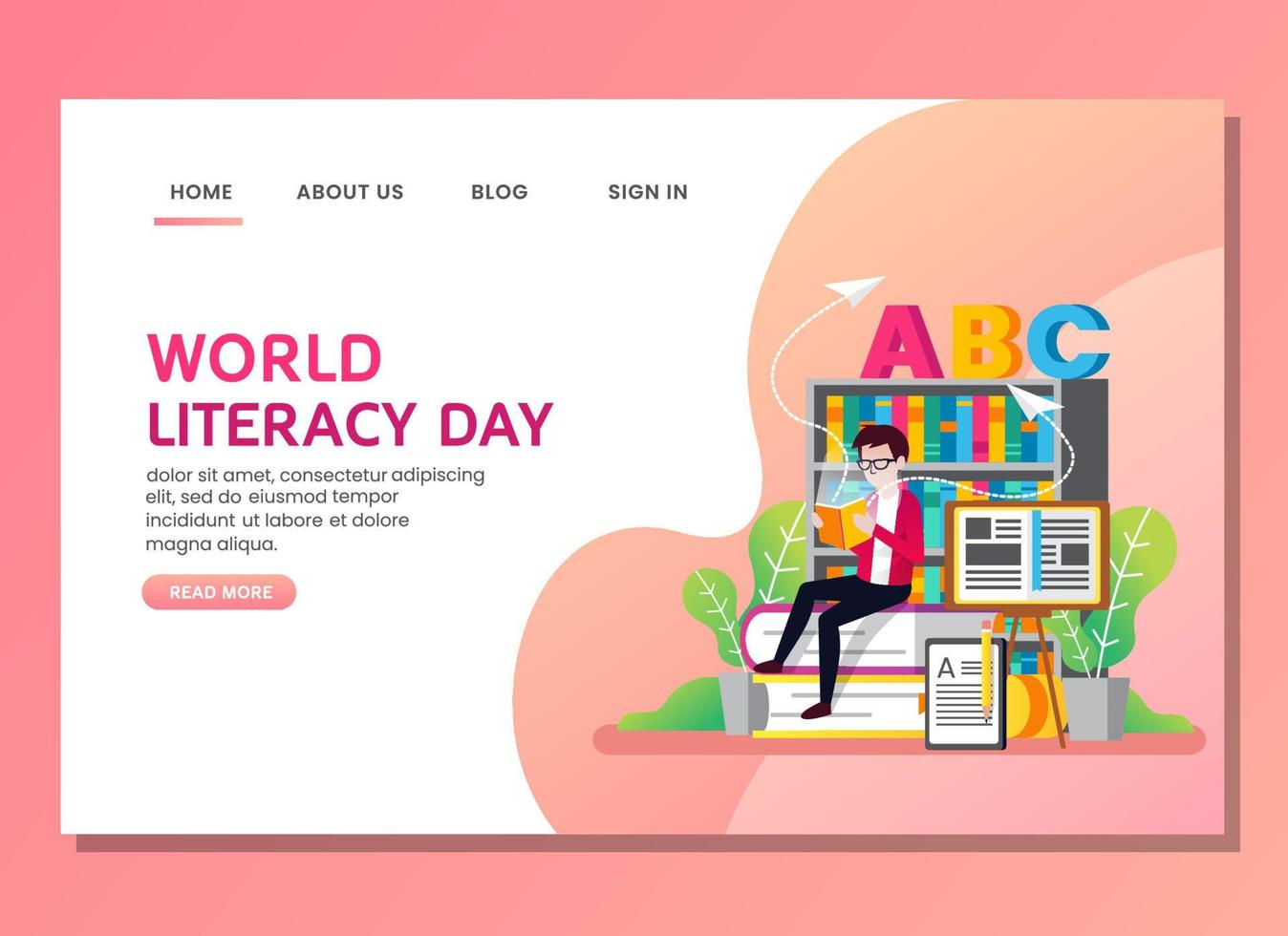 wereld alfabetiseringsdag met man die een boek leest vector