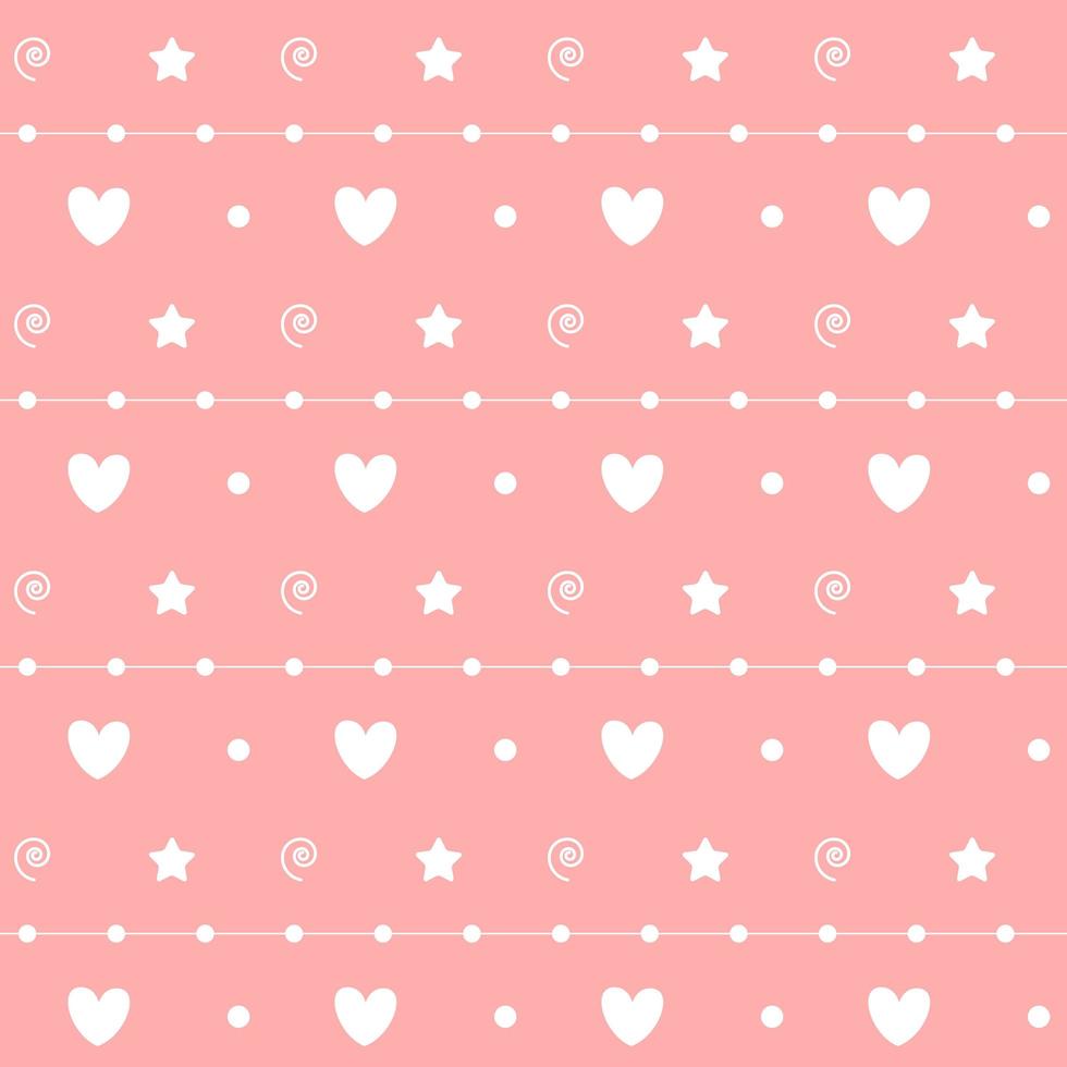 romantisch naadloos patroon met een hart. fijne Valentijnsdag. witte hartjes, stippen en sterren op een roze achtergrond. vector