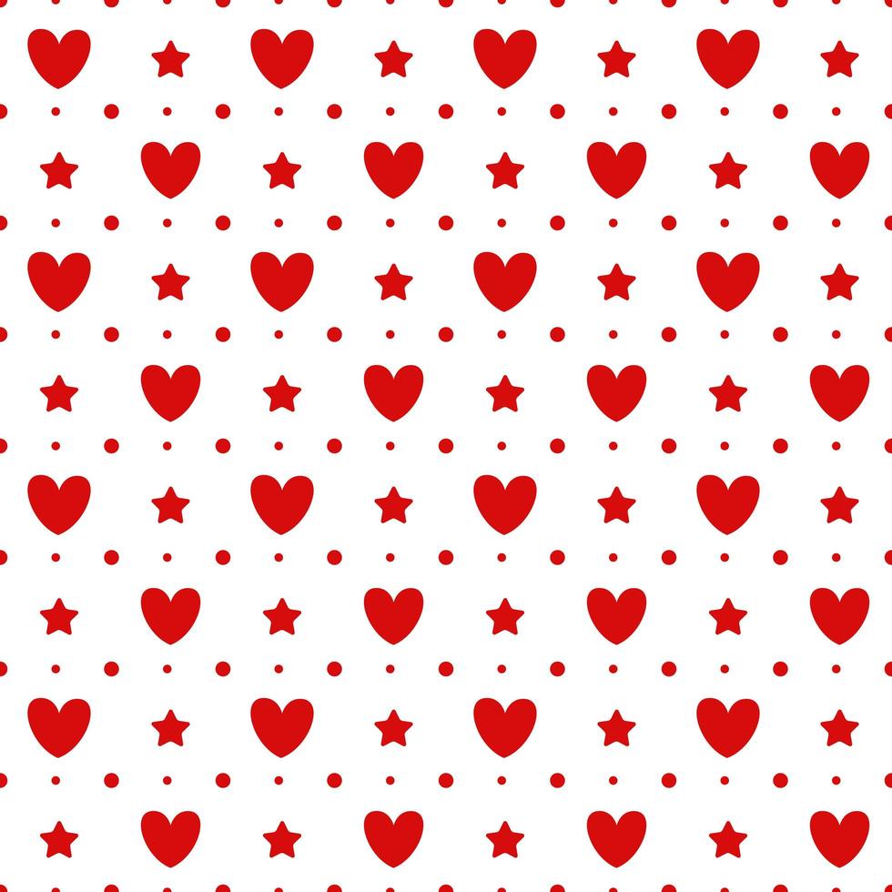 romantisch naadloos patroon met een hart. fijne Valentijnsdag. rode harten, stippen en sterren op een witte achtergrond. vector