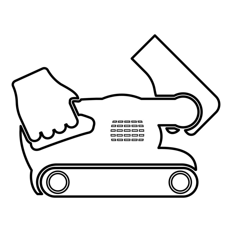 bandschuurmachine in de hand met gereedschap gebruik arm met behulp van cirkelvormig blad elektrisch orbitaal instrument contour overzicht pictogram zwarte kleur vector illustratie vlakke stijl afbeelding