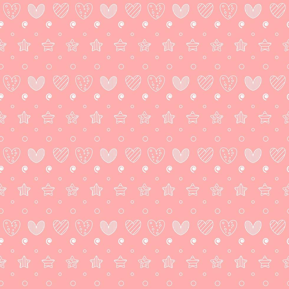 romantisch naadloos patroon met een hart. fijne Valentijnsdag. witte omtrekharten, stippen en sterren op een roze achtergrond. vector
