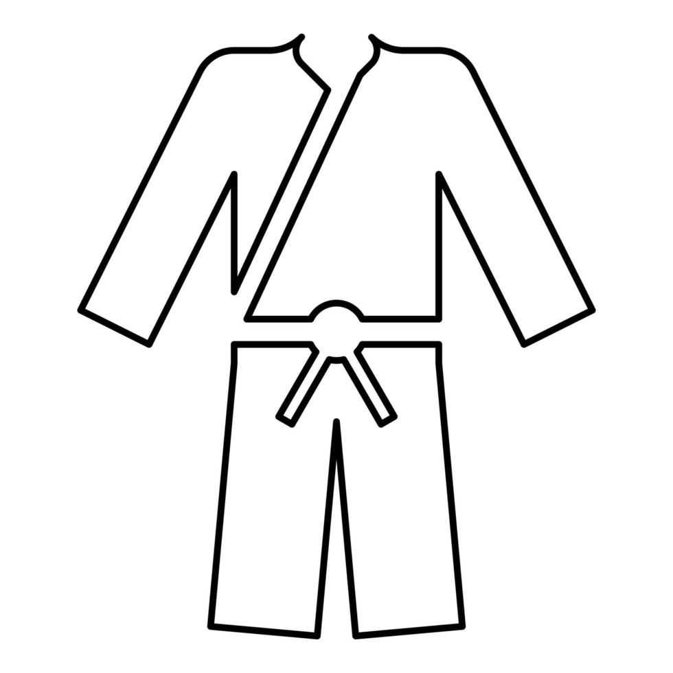 sport kimono japanse slijtage contour overzicht pictogram zwarte kleur vector illustratie vlakke stijl afbeelding