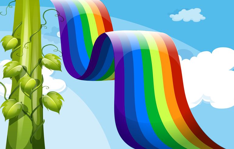 Een regenboog en een grote vineplant vector