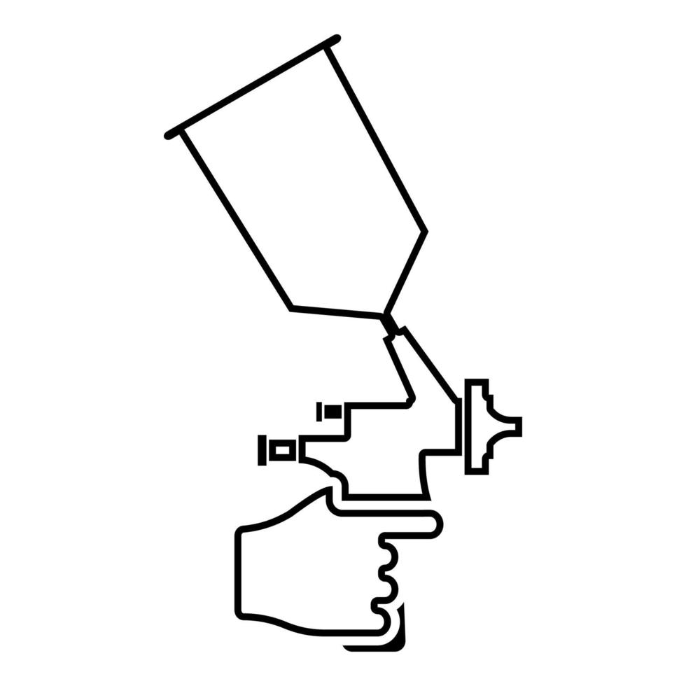 spuitpistool bedrijf in de hand sproeier met behulp van arm gebruik gereedschap verstuiver verstuiver contour overzicht pictogram zwarte kleur vector illustratie vlakke stijl afbeelding