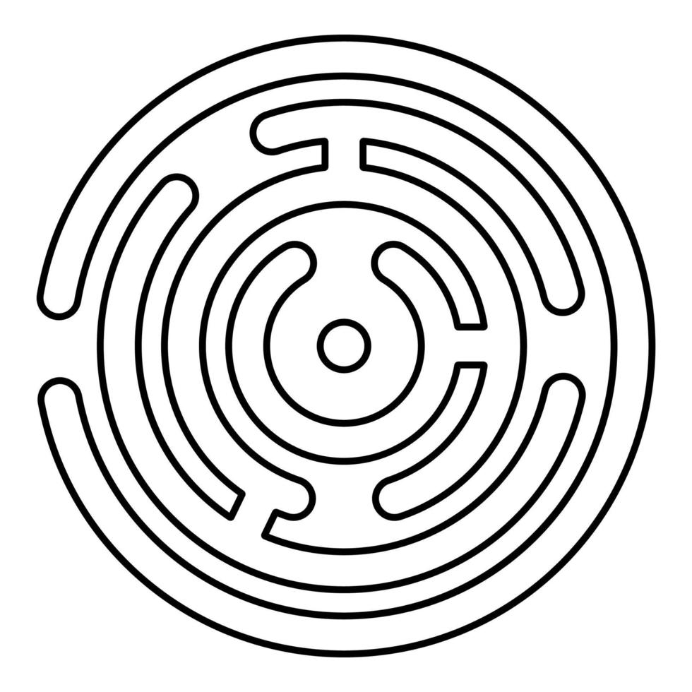 ronde doolhof contour overzicht pictogram zwarte kleur vector illustratie vlakke stijl afbeelding