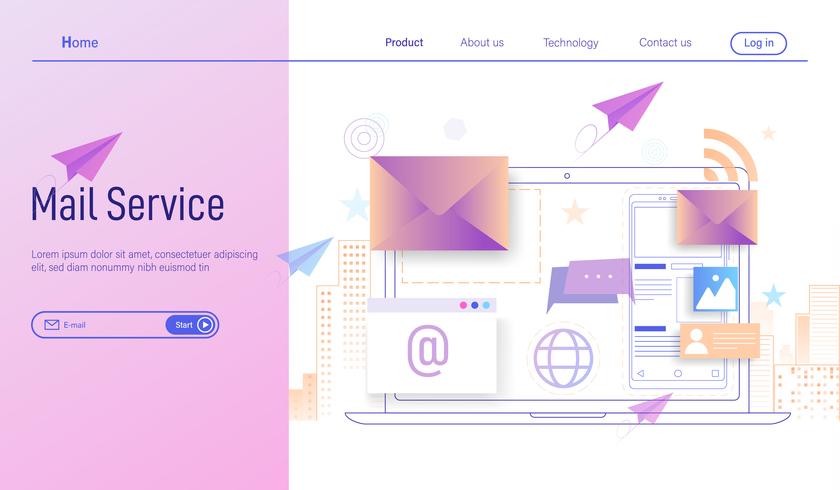 Elektronische post of e-mail diensten moderne platte ontwerpconcept vector