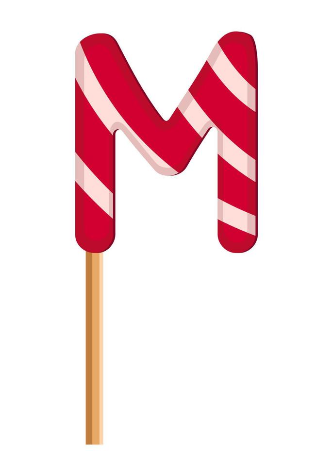 letter m van gestreepte rode en witte lollies. feestelijke lettertype of decoratie voor vakantie of feest. platte vectorillustratie vector