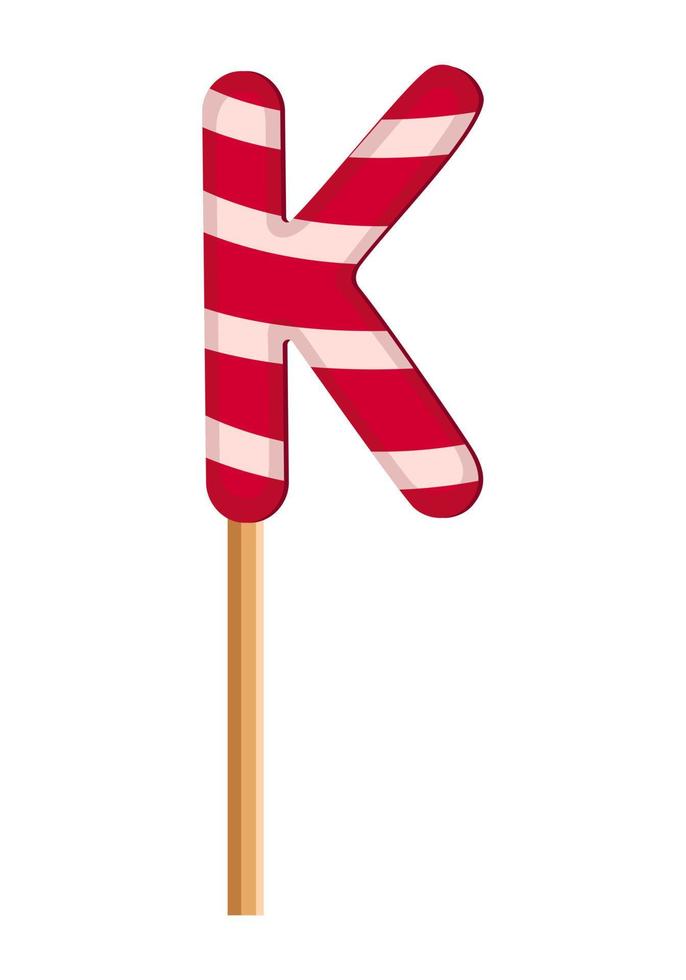 letter k van gestreepte rode en witte lollies. feestelijke lettertype of decoratie voor vakantie of feest. platte vectorillustratie vector
