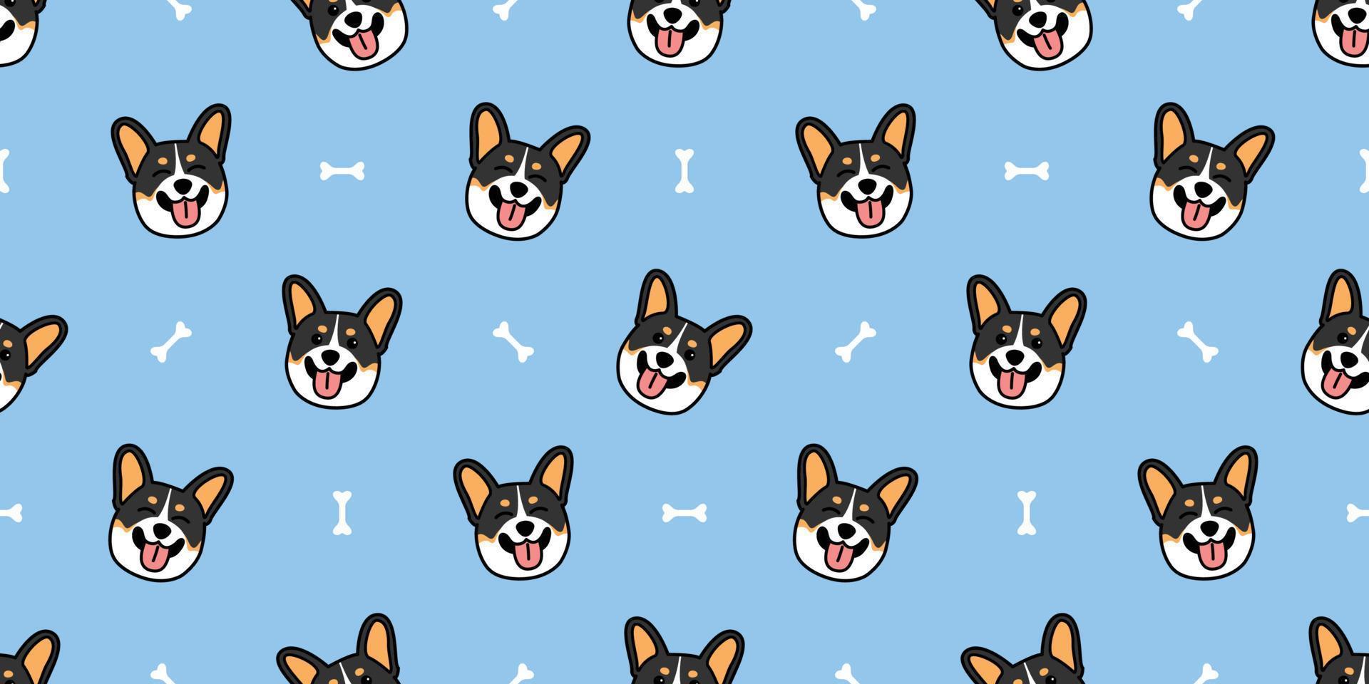 schattige driekleurige welsh corgi dog glimlachend cartoon naadloos patroon, vectorillustratie vector