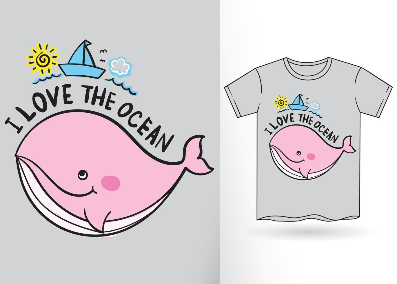 handgetekende schattige walvis voor t-shirt vector