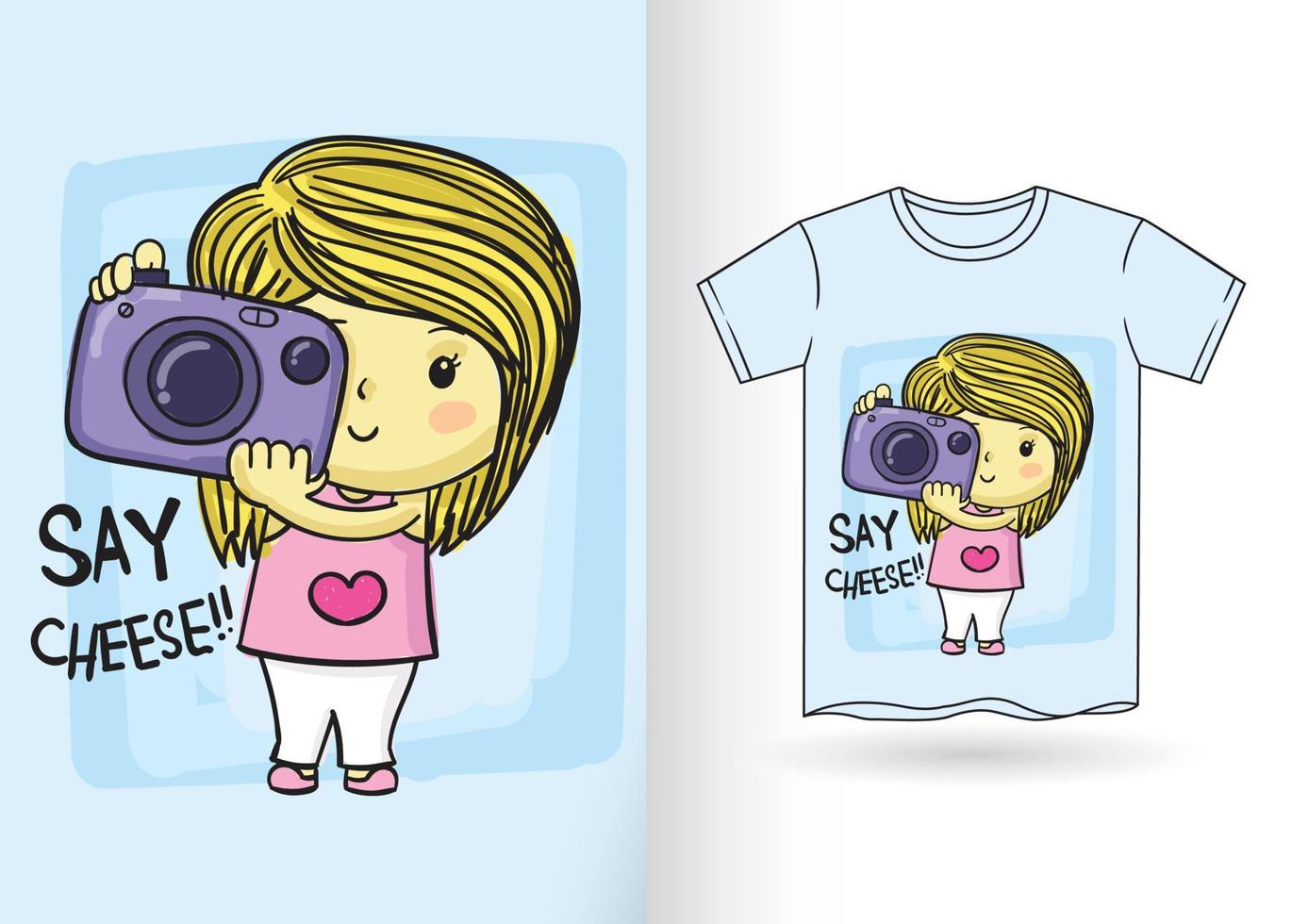 handgetekende schattige meisjesillustratie voor t-shirt vector