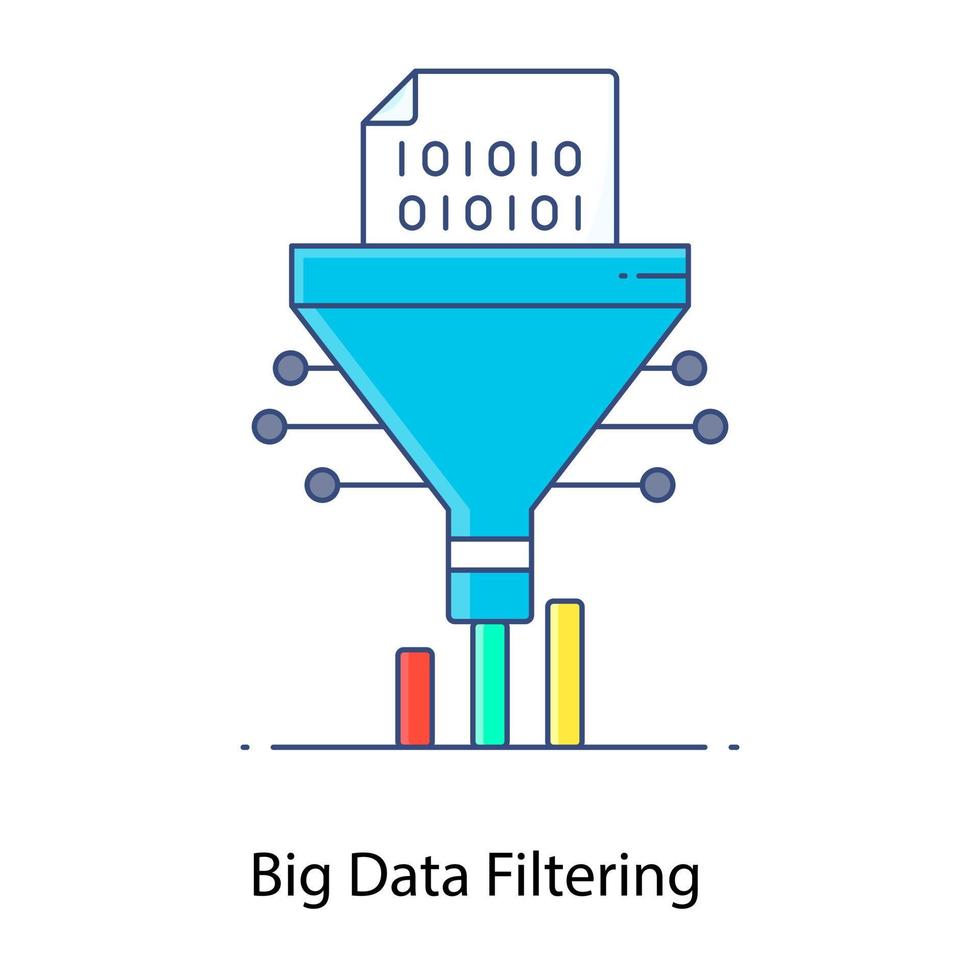 platte schets concept icoon van big data filtering tonen, analyse van data zonsondergang vector