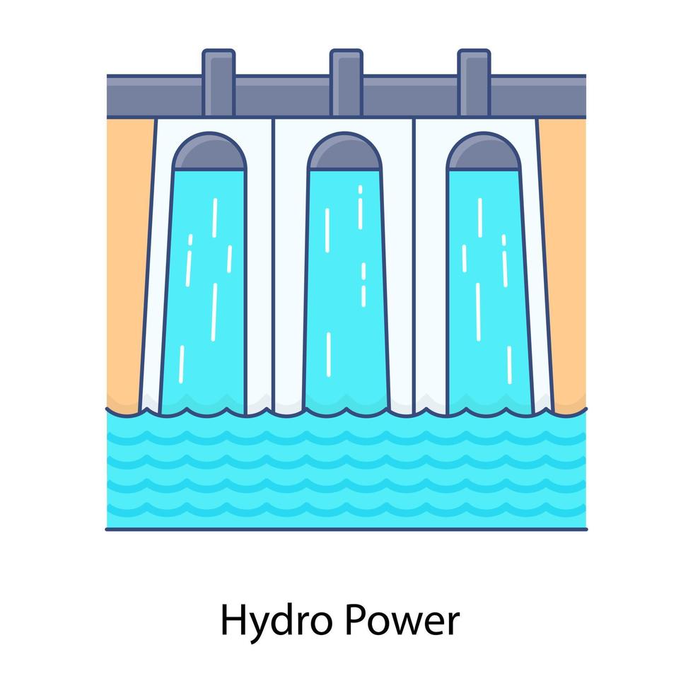 water energie, platte omtrek icoon van waterkracht vector