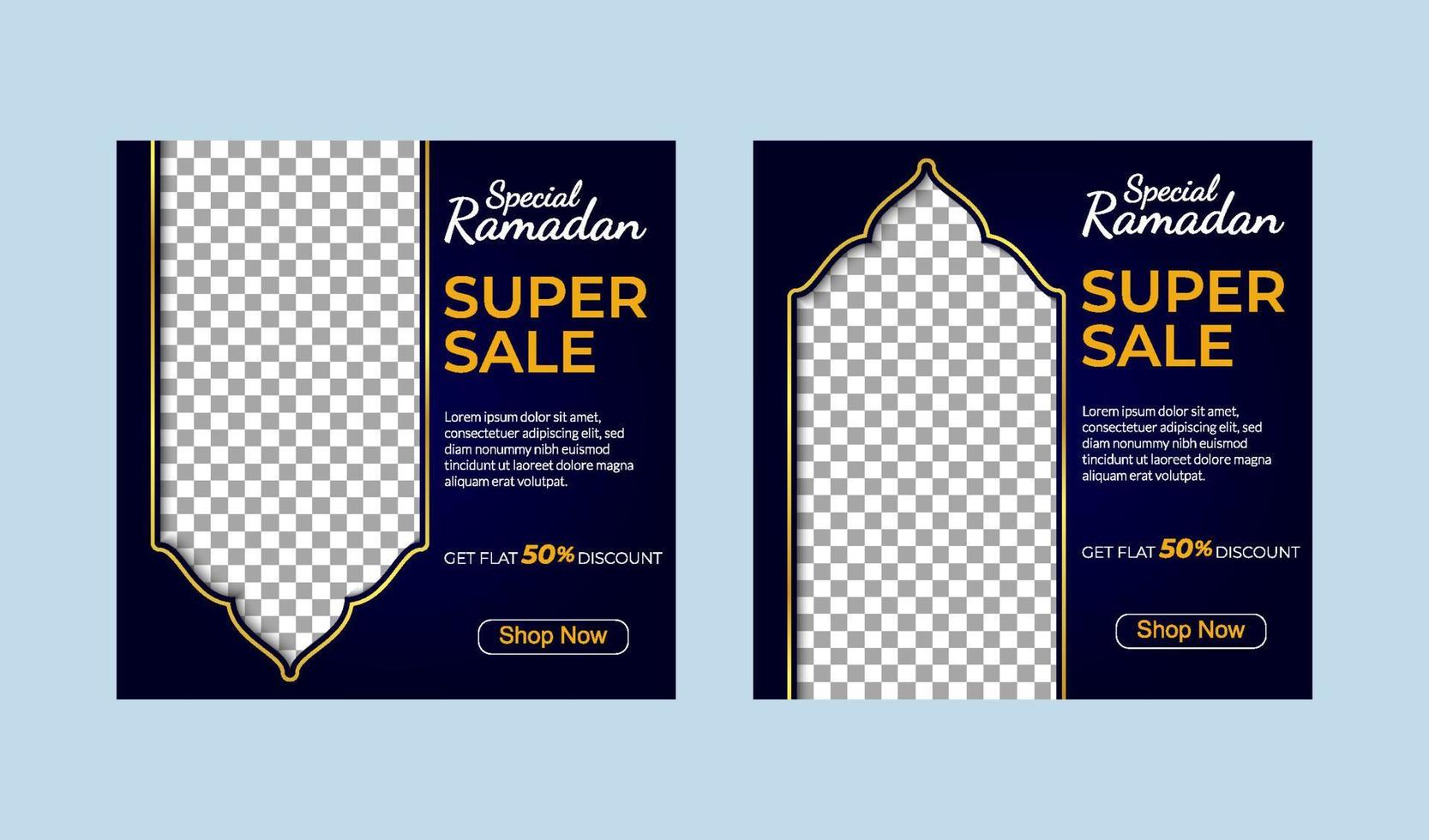 ramadan verkoop sociale media en marketingpost. sjabloon voor spandoek voor sociale media. ramadan social media postsjabloon met lege gebieden voor afbeeldingen of tekst vector