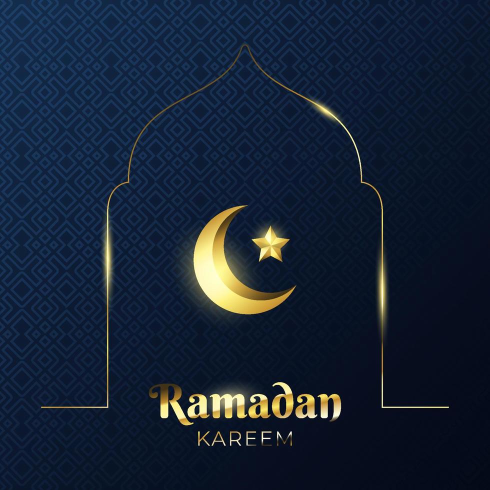 mooi ramadan kareem-achtergrondontwerp met wassende maan en ster. islamitische wenskaartillustratie met moskeedeur. vector