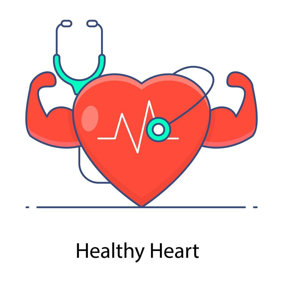 een schattig gezond hart symboliseert in platte omtrek vector