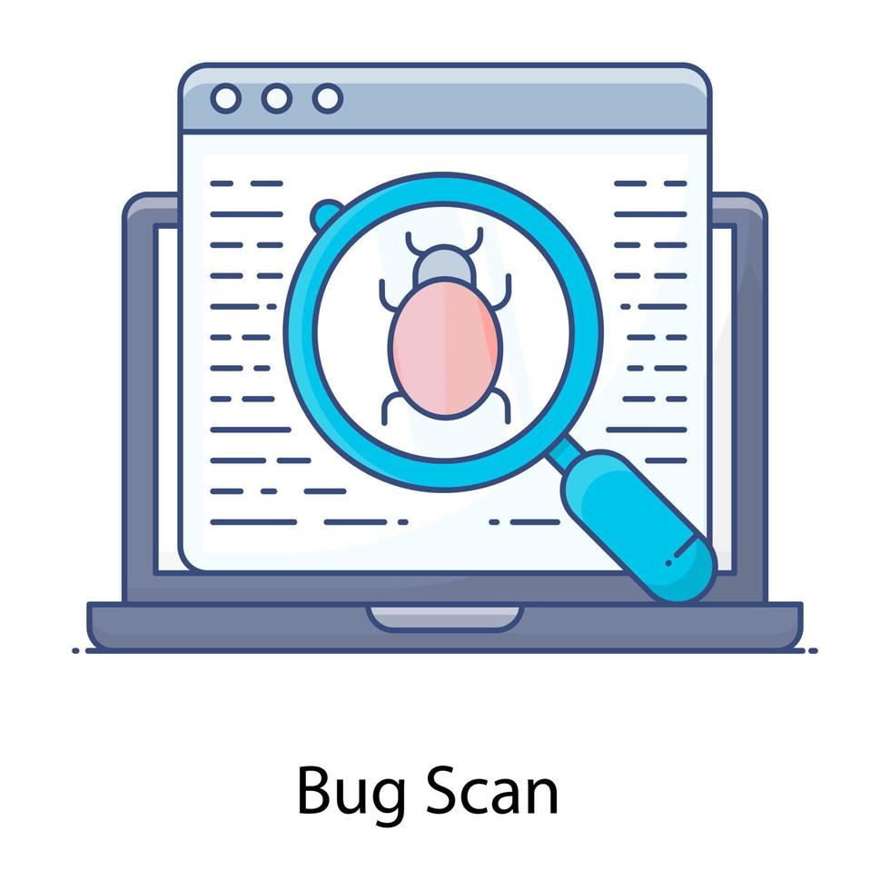 virus onder vergrootglas, plat overzichtsontwerp van bugscan vector