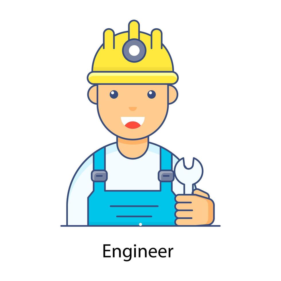 ingenieur plat overzicht pictogram, industriële werknemer vector