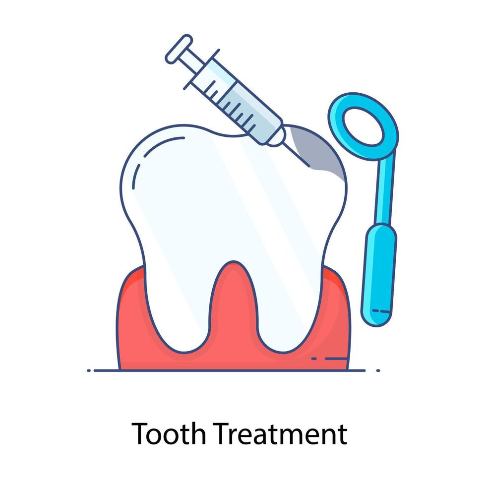 injectie over tand, tandheelkunde platte omtrek vector