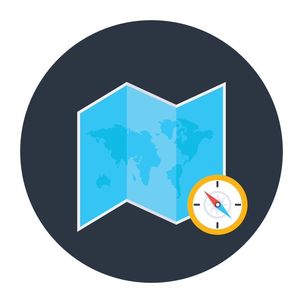 een papieren kaart met begeleide route, plat pictogramontwerp vector