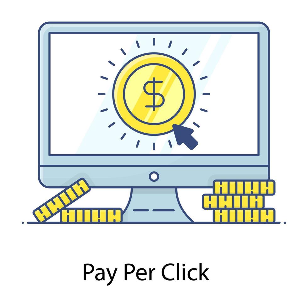 een icoon van betalen per klik, cursor op munt vector