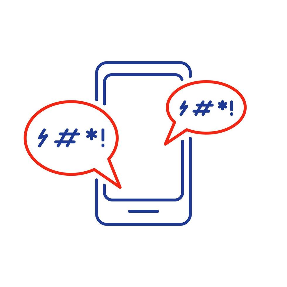 cyberpesten lijn icoon. slachtoffer van cyberpesten. misbruik, internethaat, vloeken en beledigen concept. lijn icoon van cyberpesten online chat in smartphone. vectorillustratie. vector