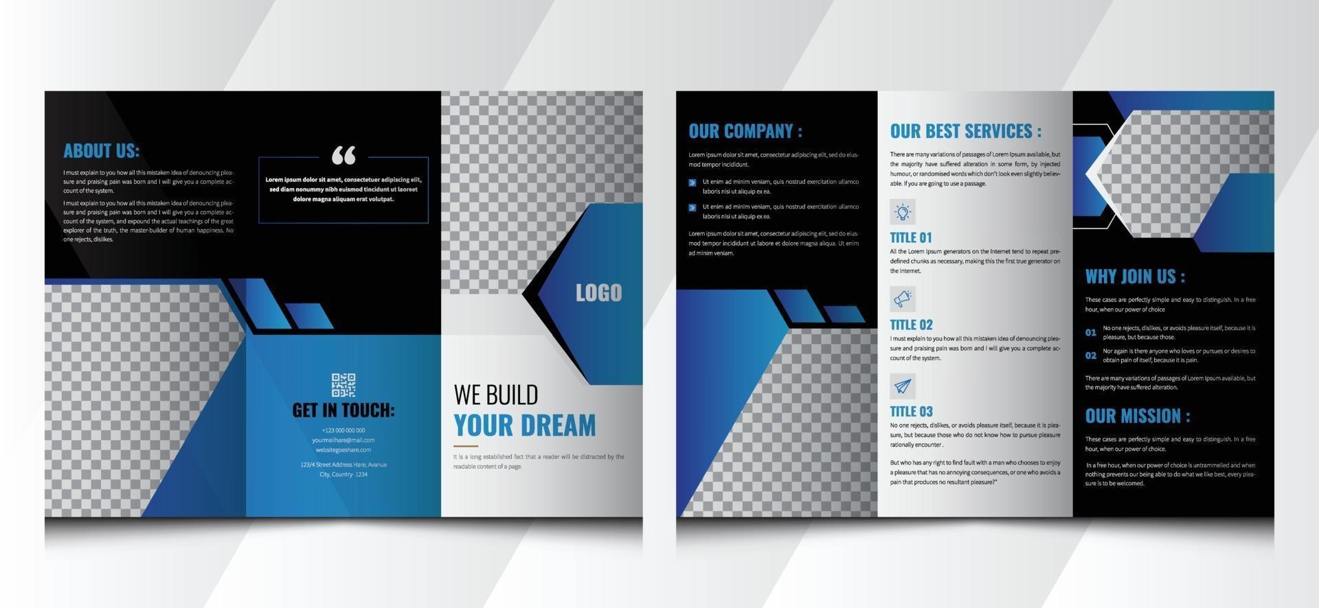 creatief bouwbedrijf gevouwen brochureontwerp. bouw, onroerend goed, bouwbedrijf gevouwen brochure, folder, poster. vector