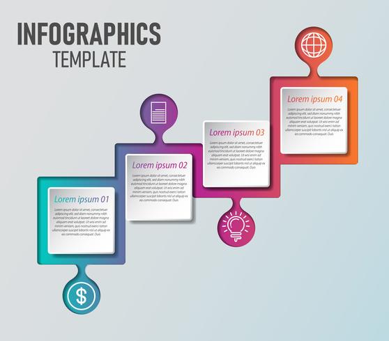 Zakelijke infographics sjabloon. Tijdlijn met 4 stappen, labels. Vector infographic element.