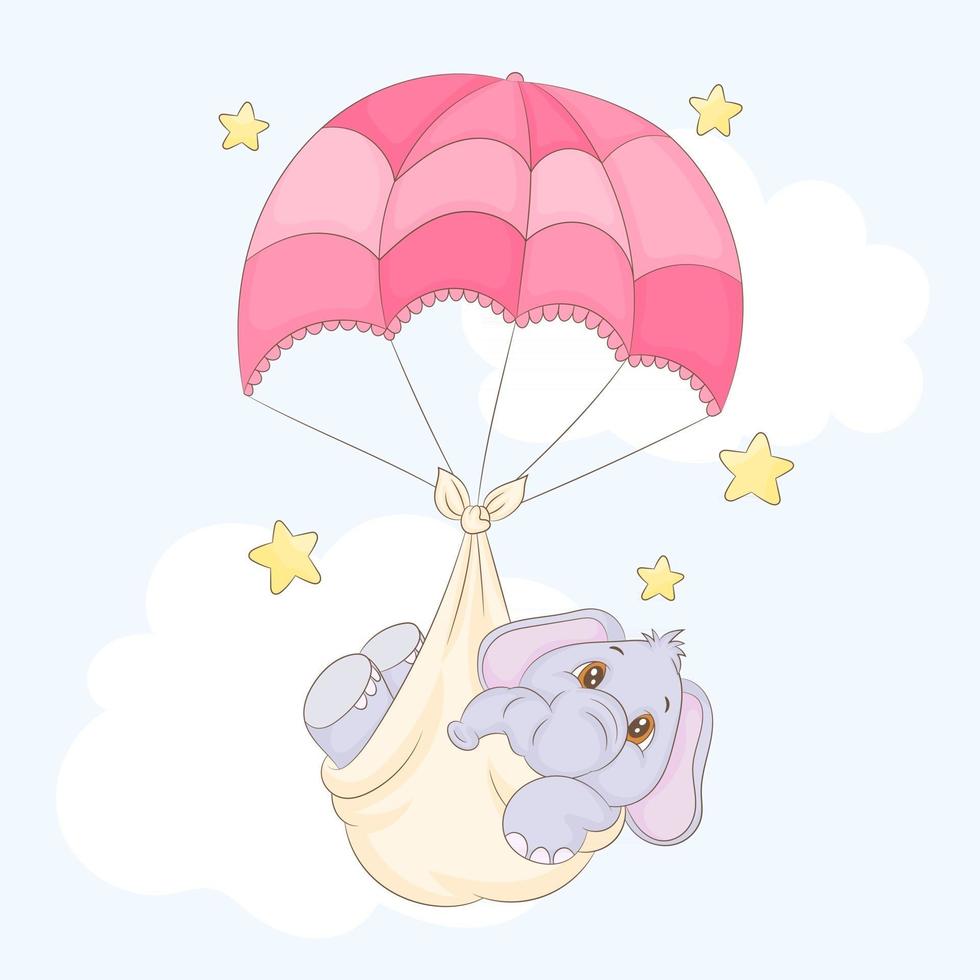 kleine olifant baby met parachute vector