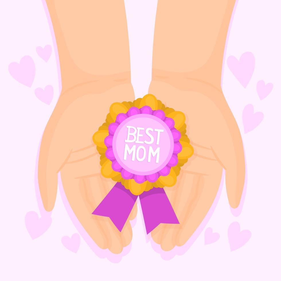 handen met een award voor beste moederbadge ter wereld vector