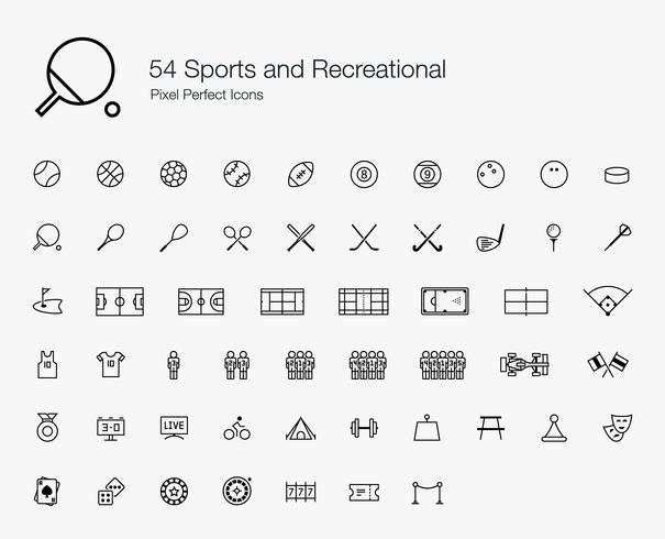 54 Sport en recreatieve Pixel Perfect Icons Lijnstijl. vector