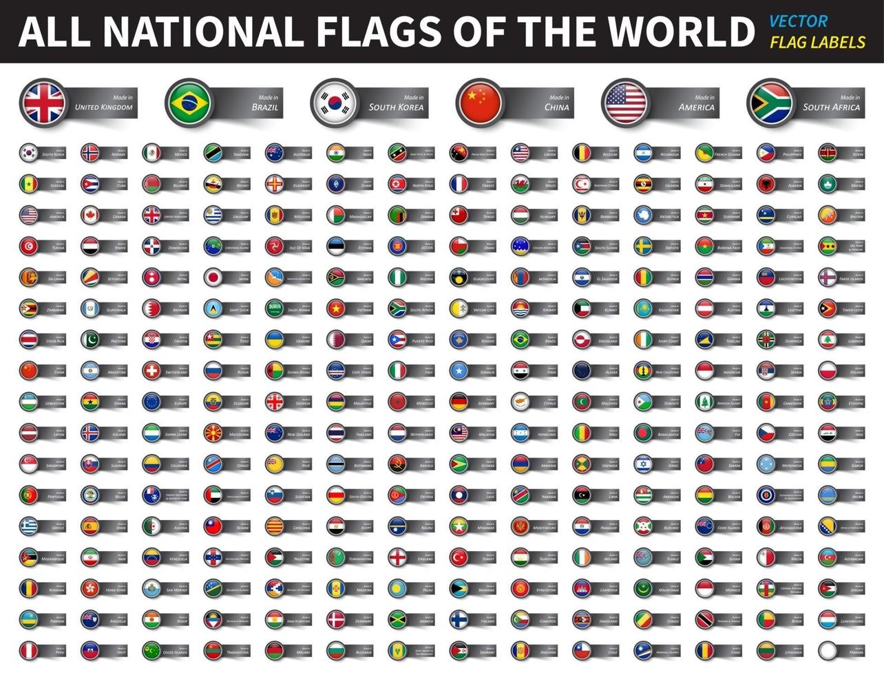 alle nationale vlaggen van de wereld. cirkel dekglas met labelontwerp. landsnaam erop met tekst gemaakt in . u kunt het gebruiken voor het bevestigen van uw product. vector. vector