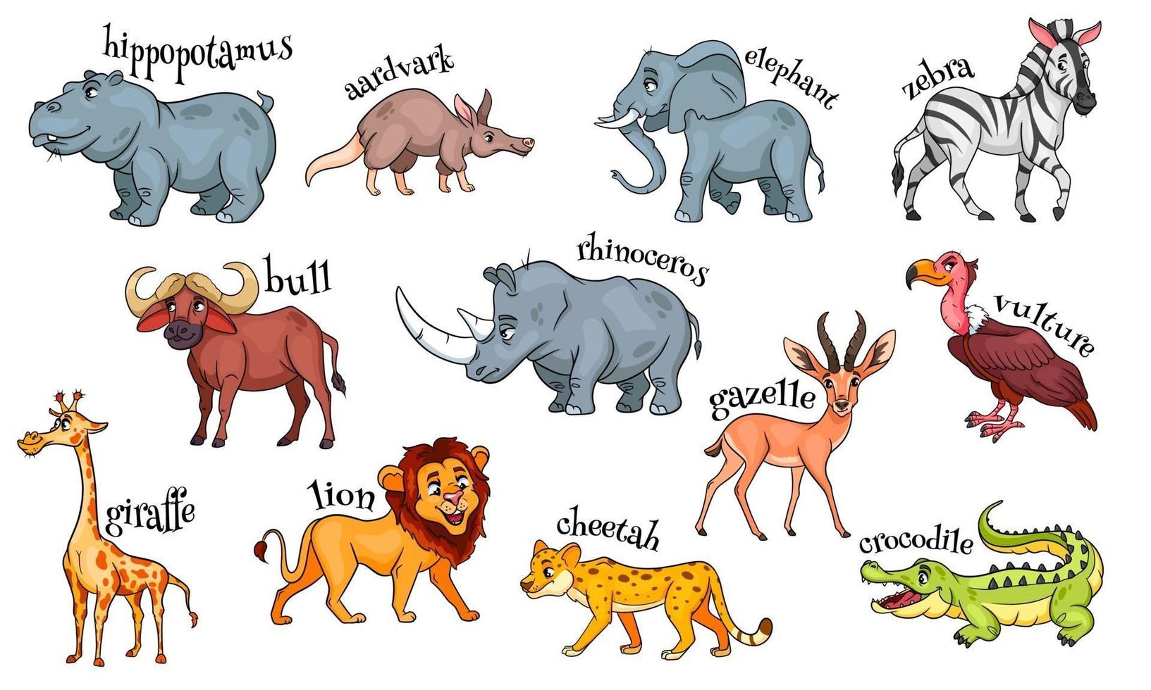 grote set van Afrikaanse dieren. grappige dierenkarakters in cartoonstijl. vector