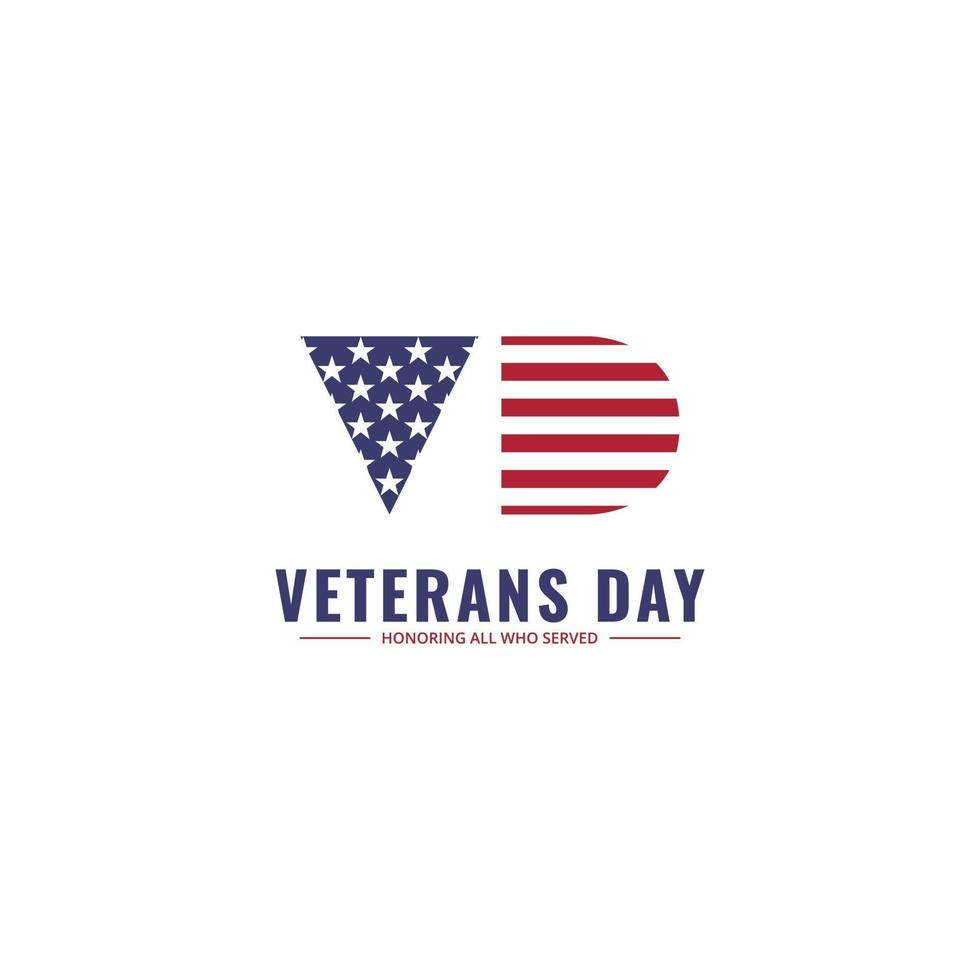 letter v en d-logo gevormde vlag van de VS op het thema van de veteranendag vector