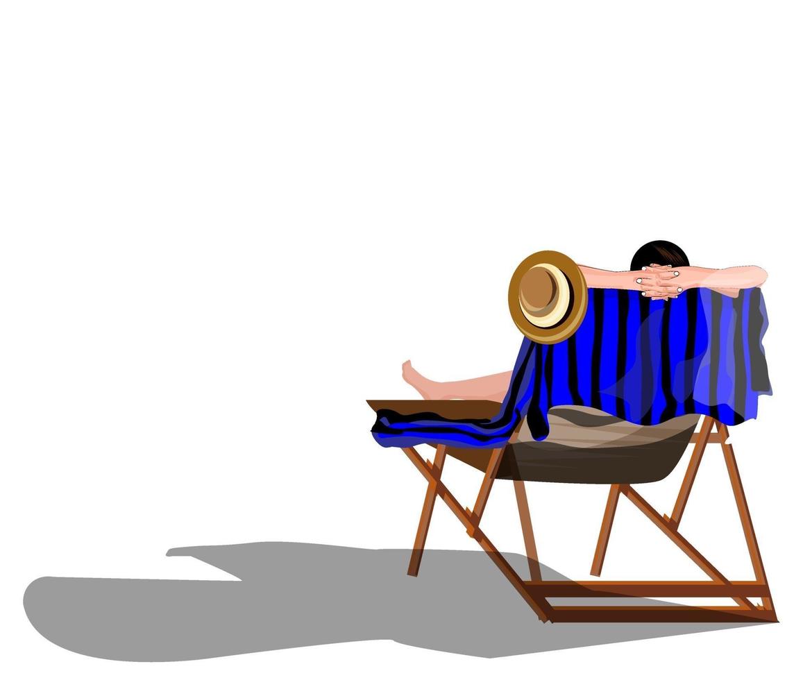 illustratie vectorafbeelding aan het strand met mensen die ontspannen op strandstoelen zitten vector