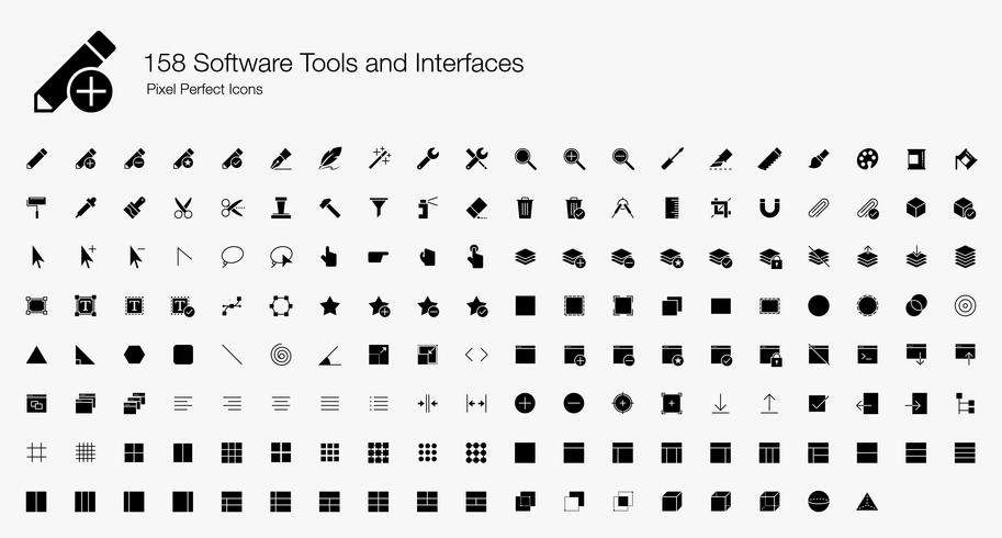 158 Softwarehulpmiddelen en interfaces Pixel Perfect Icons (Filled Style). vector