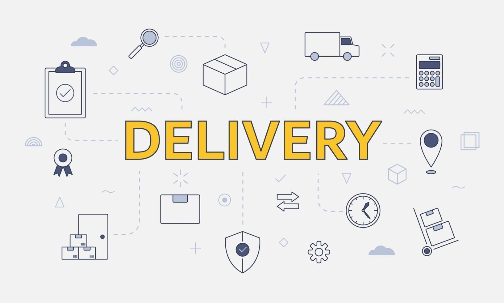 levering logistiek transportconcept met pictogrammenset met groot woord of tekst in het midden vector