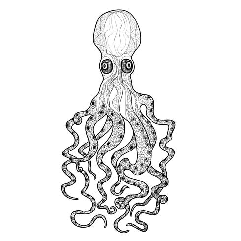 Octopus onderwaterdier. Zee-eten zingen. Mariene leven cartoon vector