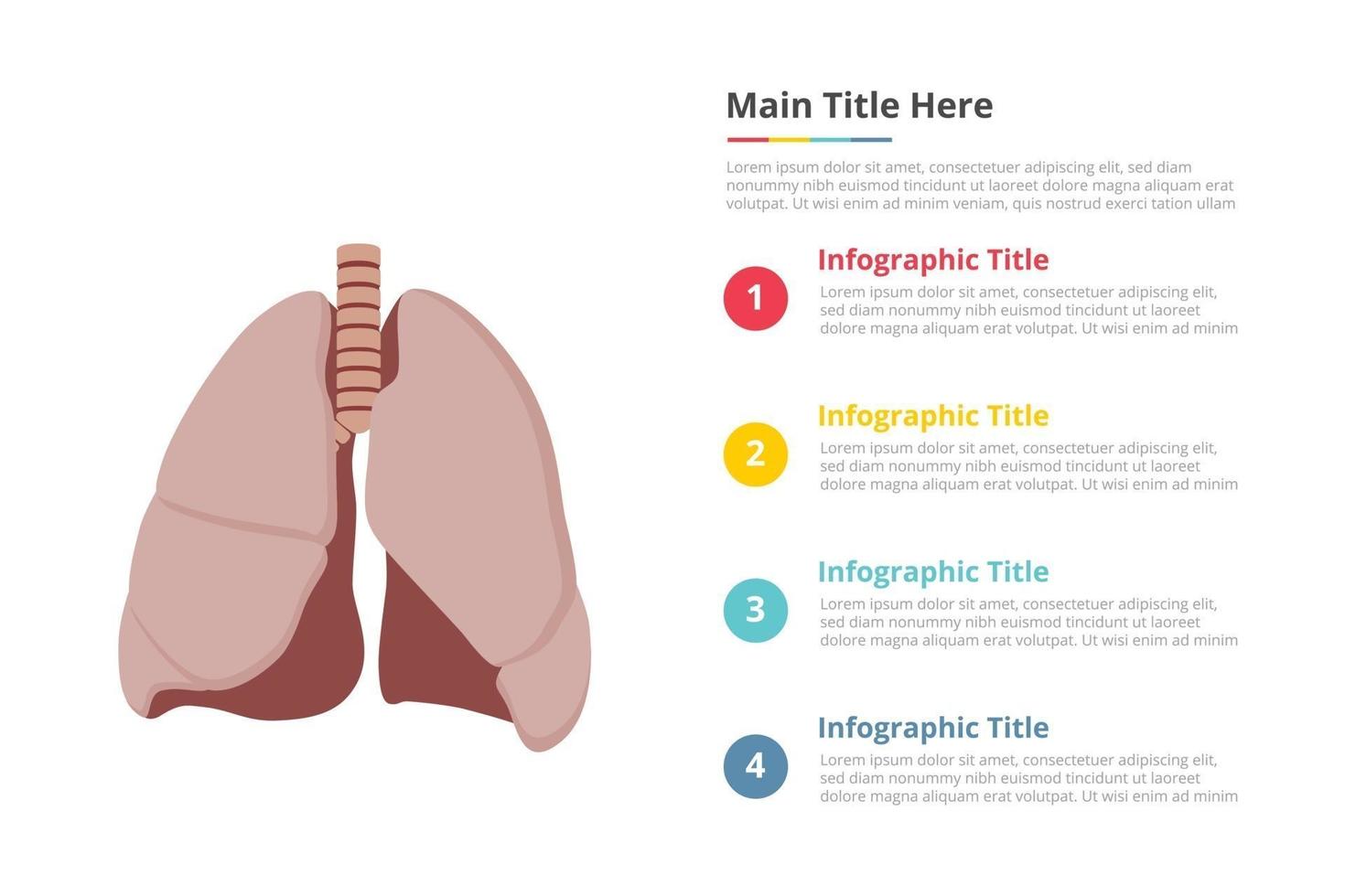 menselijke longen infographics sjabloon met 4 punten vrije ruimte tekstbeschrijving - vectorillustratie vector