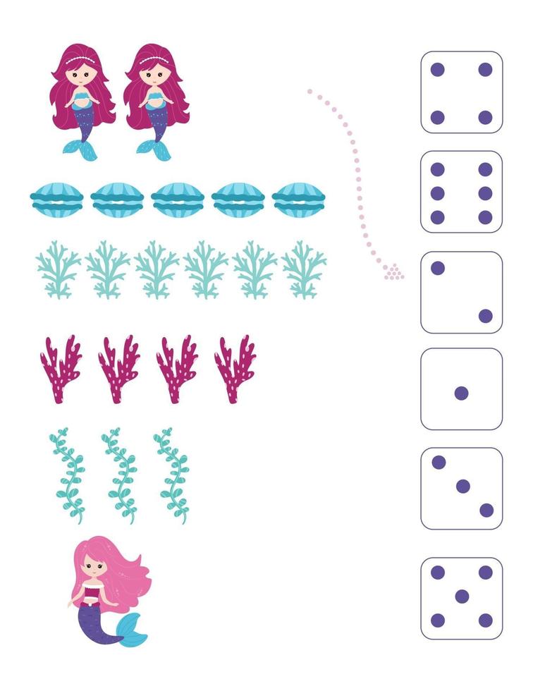 zeemeerminnen. werkblad voor het onderwijzen van wiskunde en rekenen. vector. vector