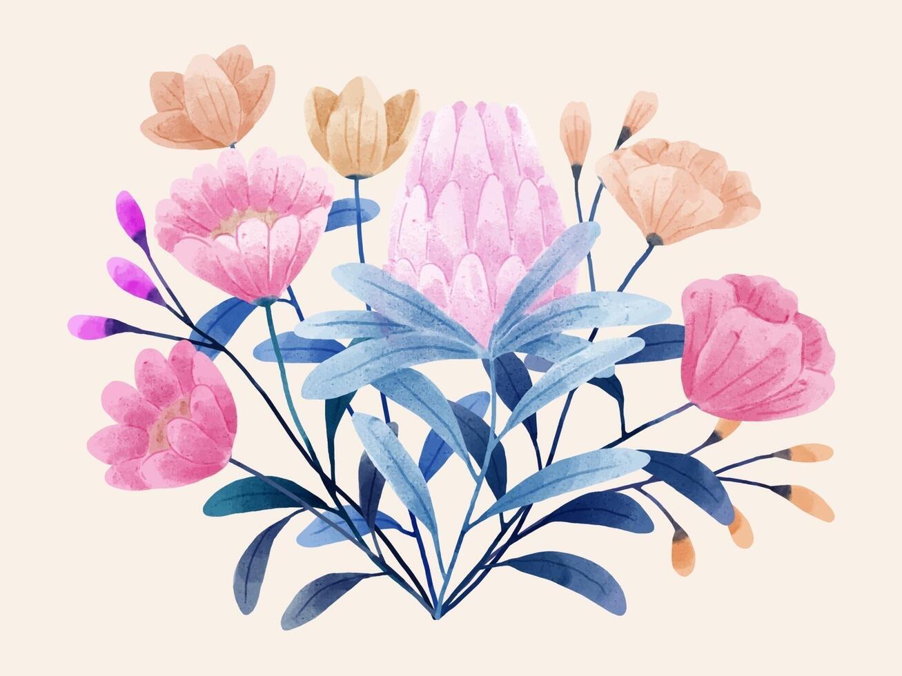 een set bloemen geschilderd in waterverf voor het maken van designerwerk vector