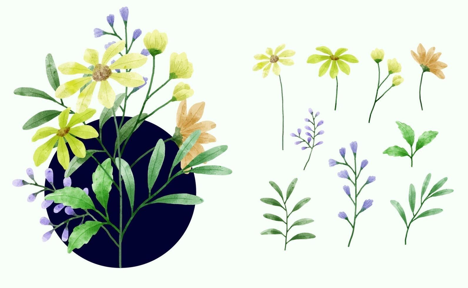 een set bloemen geschilderd in waterverf voor het maken van designerwerk vector