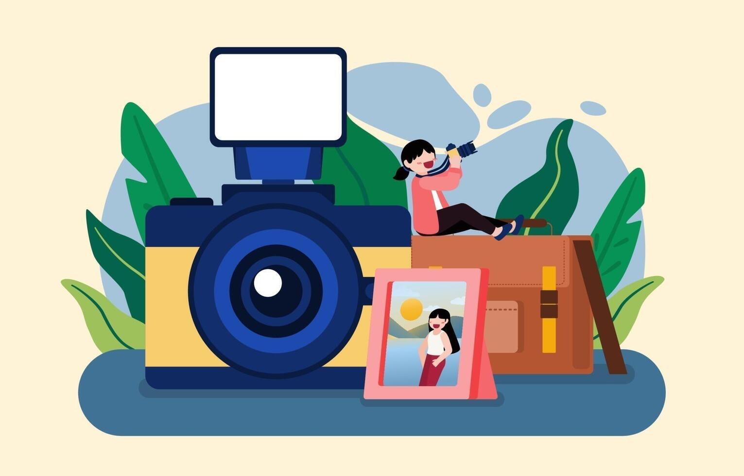 fotograaf vrouw die foto illustratie vector neemt